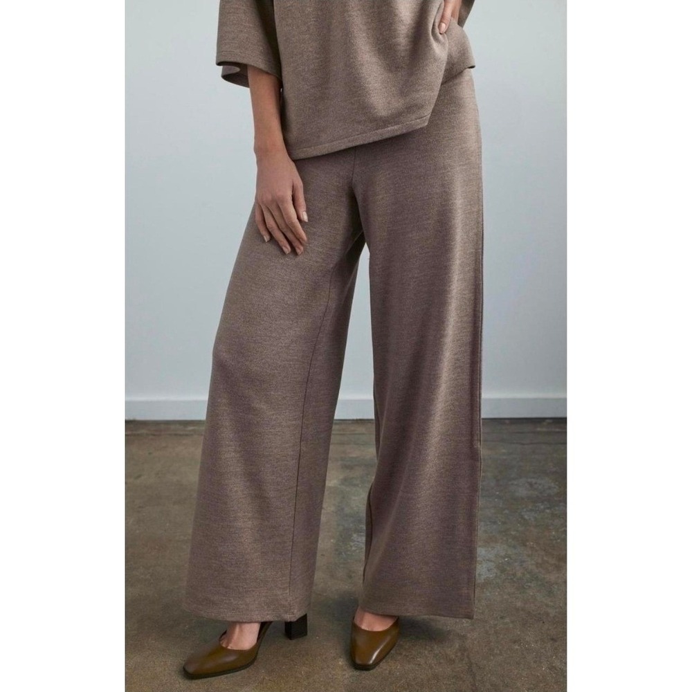 Zara Women Taupe Brown Marl High Waisted Wide Leg Knit Pants Size Small 5067/176